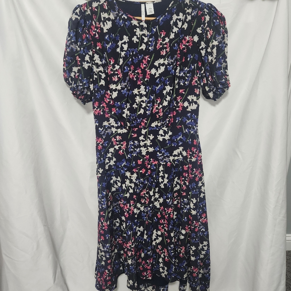 Lewit 100% Silk Navy Blue Floral Kentucky Derby Dress Size 4